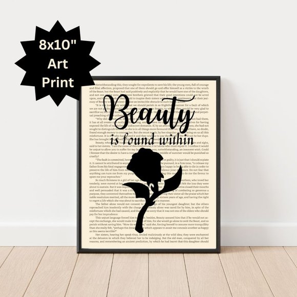 Other - Beauty and the Beast Book Page Art Print, Book Decor, Beauty is Found Within